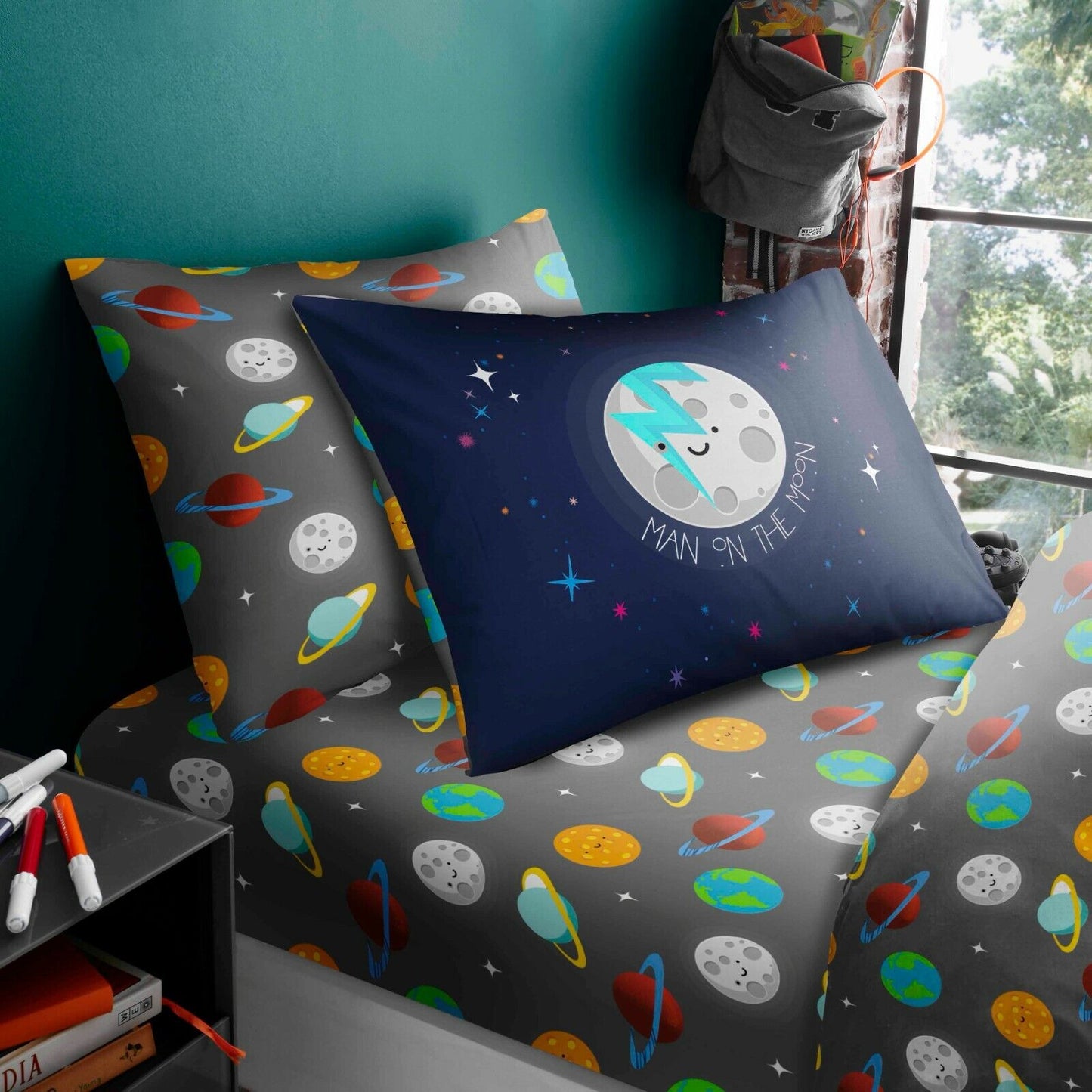 Space Astronaut Patterned Single Fitted Printed Sheet With Pillowcase