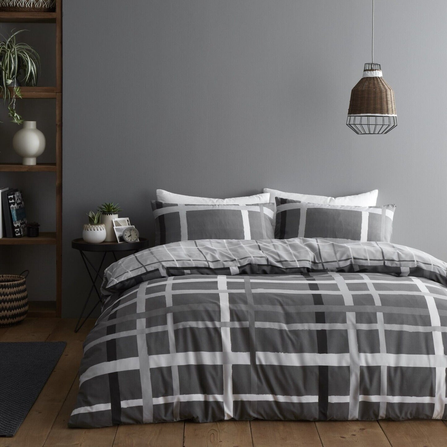 Grey Modern Stripe Reversible Duvet Set