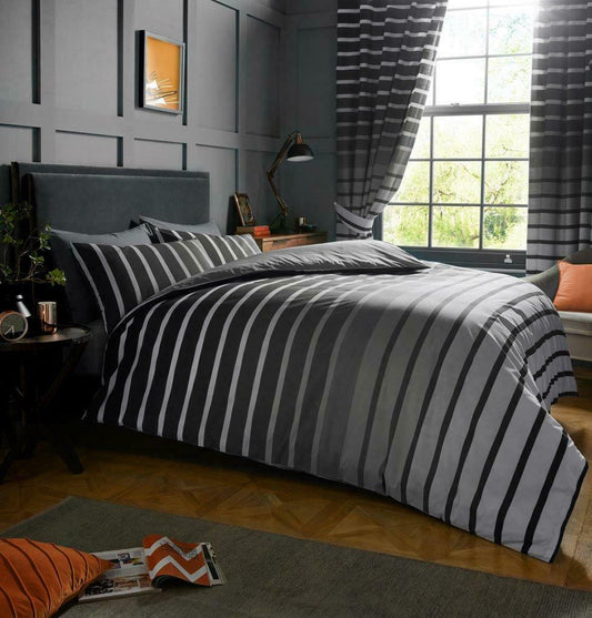 Oscar Grey Ombre Stripe Reversible Duvet Set