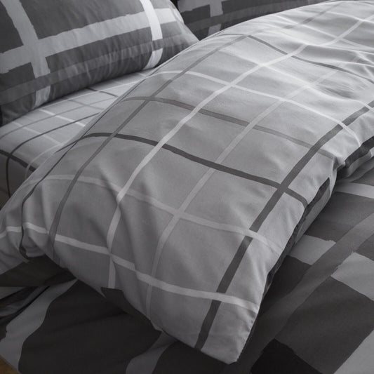 Grey Modern Stripe Reversible Duvet Set