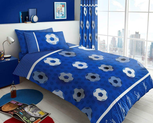 Football Blue Reversible Kids Single Duvet Cover & Pillowcase