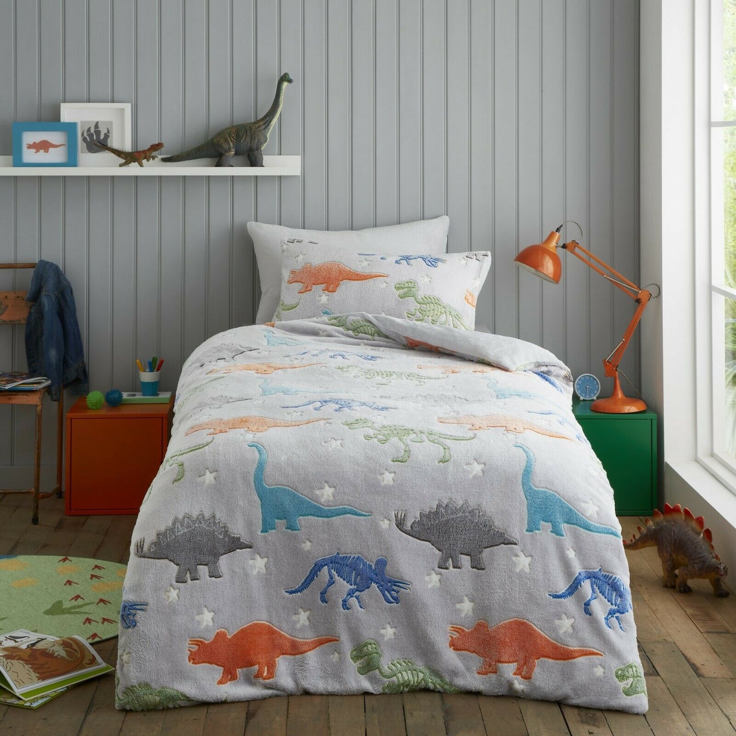 Teddy Fleece Glow in the Dark Dinosaur Duvet Set