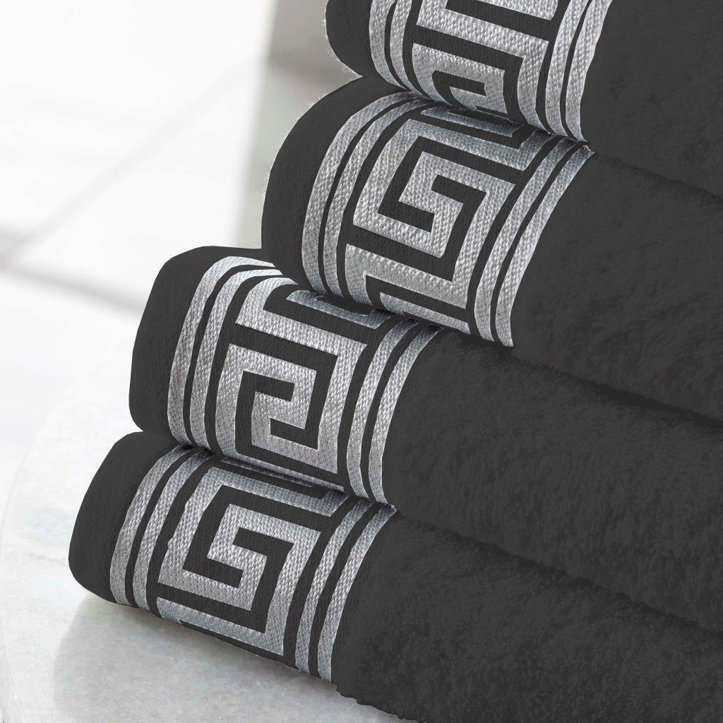 100% Egyptian Cotton Luxury Embroidered Greek Key Hand Towels