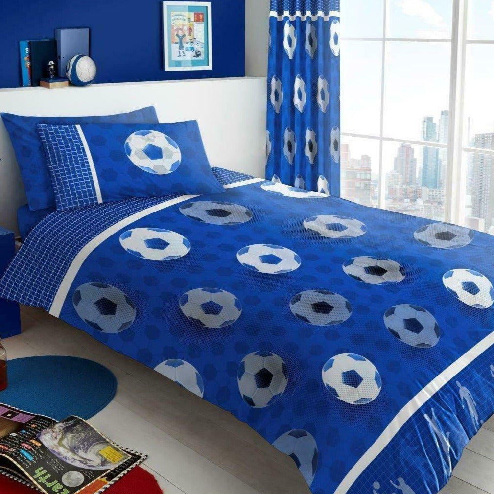 Football Blue Reversible Kids Single Duvet Cover & Pillowcase