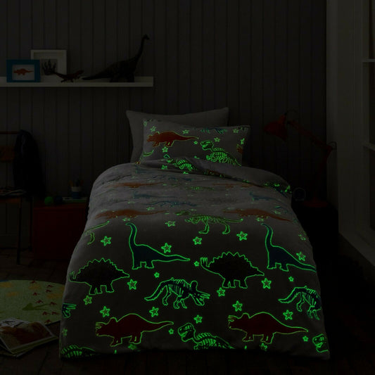 Teddy Fleece Glow in the Dark Dinosaur Duvet Set