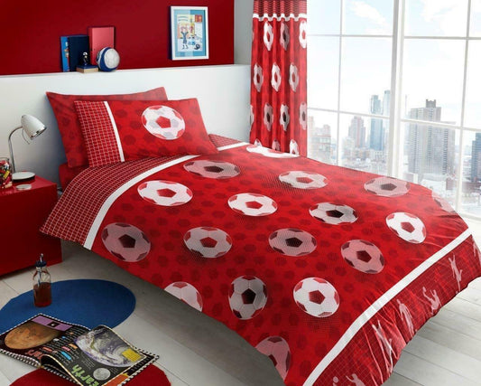 Football Red Reversible Kids Single Duvet Cover & Pillowcase