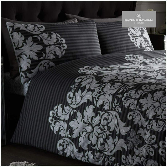 Black and Grey Empire Damask Reversible Duvet Set
