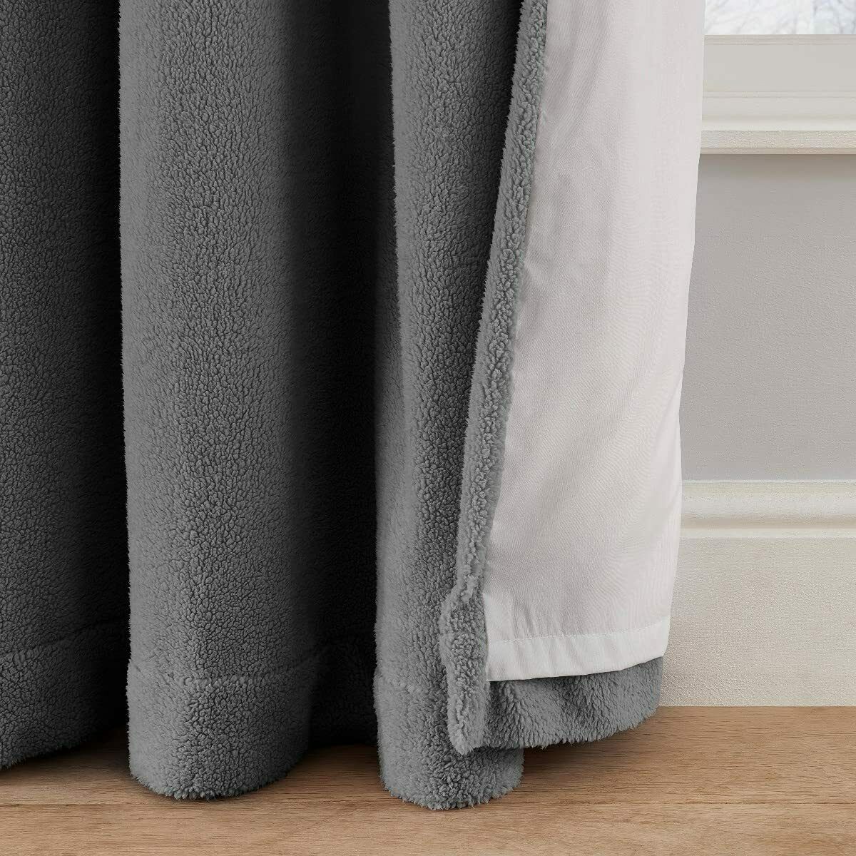 Thermal Teddy Fleece Ring Top Curtain Pair
