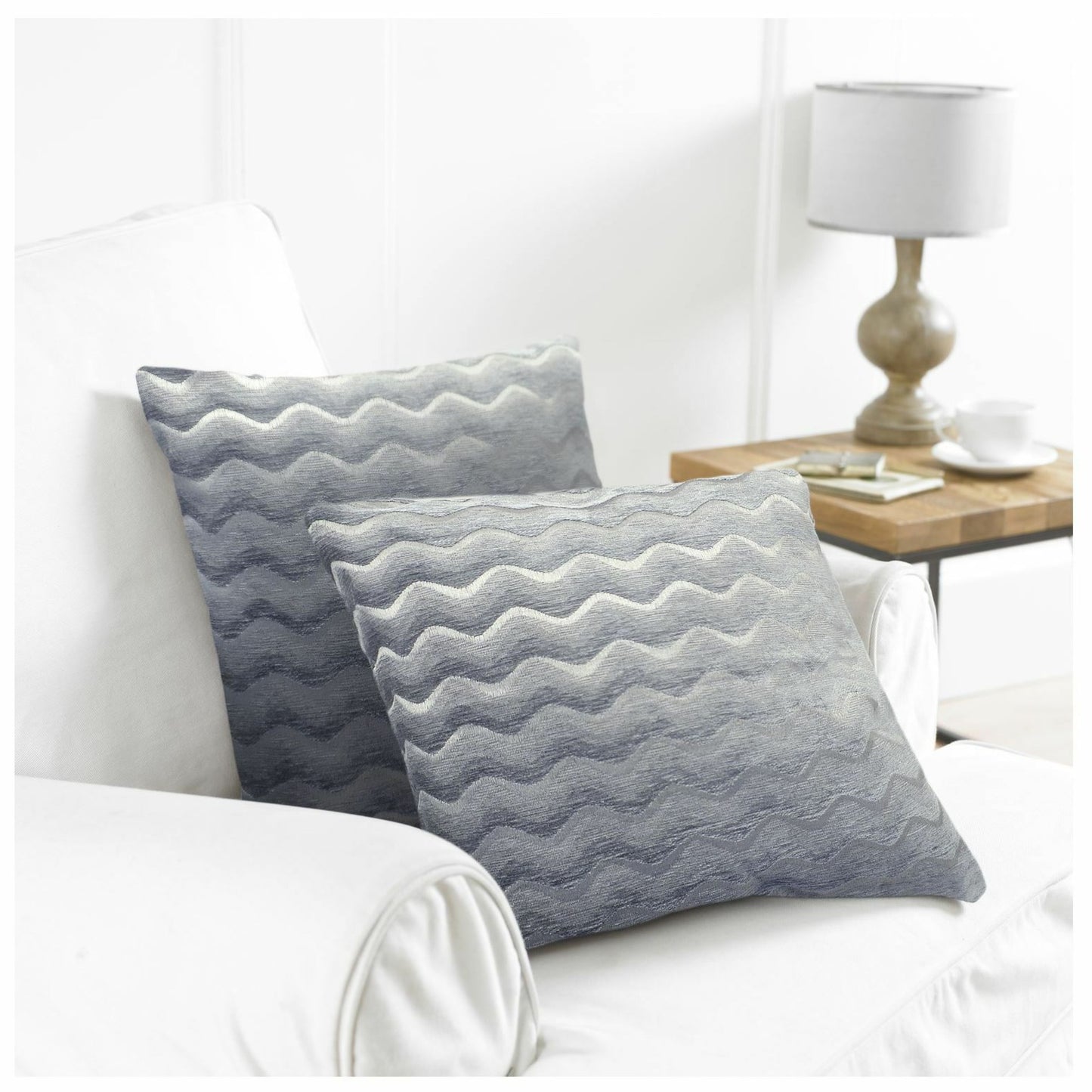 2 Pack Wavy Design Reversible Crushed Velvet 18" Cushion Cover Grey