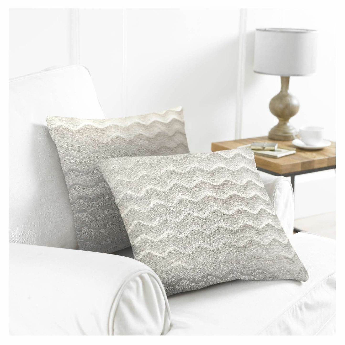 2 Pack Wavy Design Reversible Crushed Velvet 18" Cushion Cover Natural