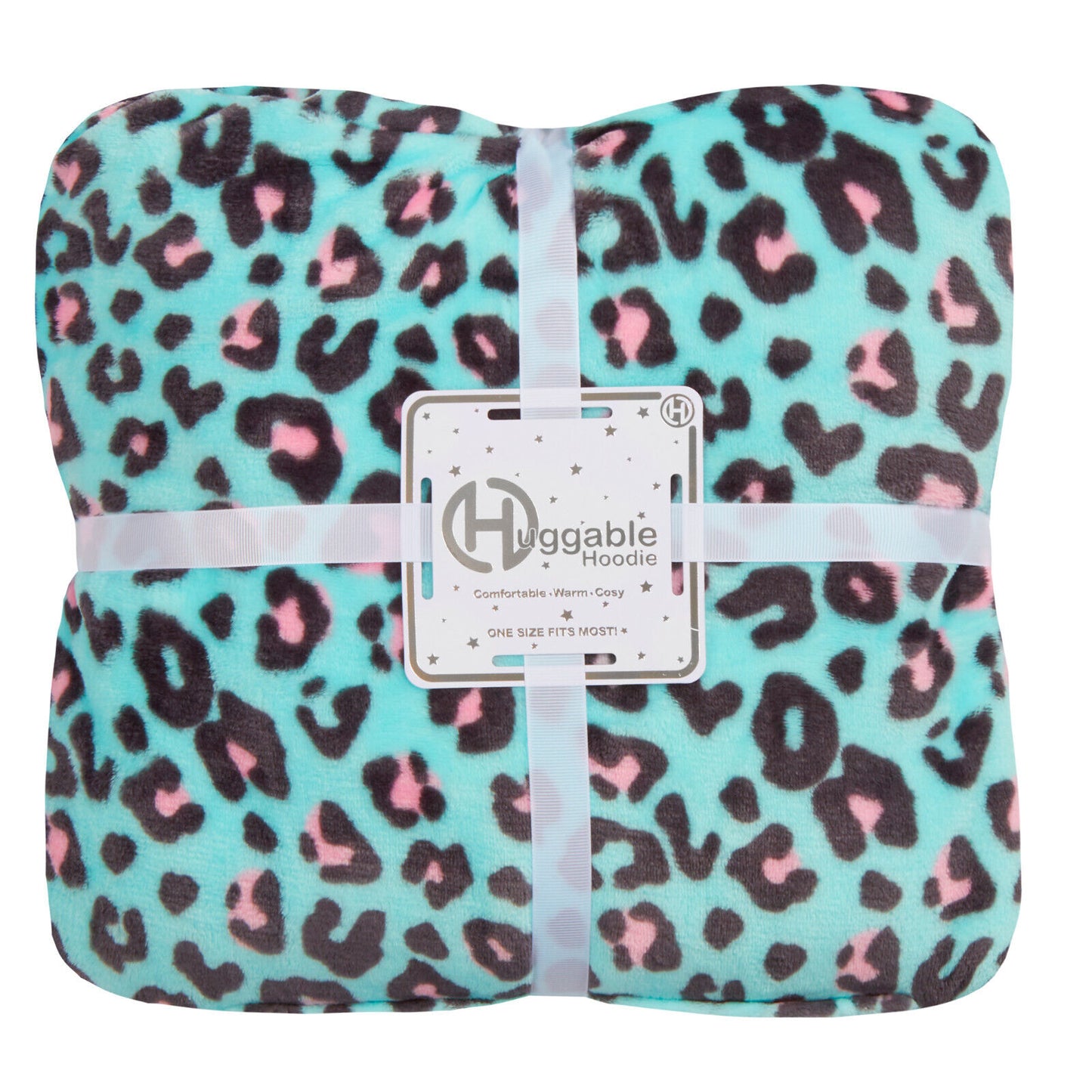 Aqua Leopard Print Oversized Sherpa Fleece Hoodie Blanket