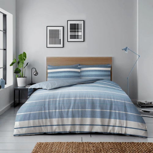 Block Stripe Blue Reversible Duvet Set