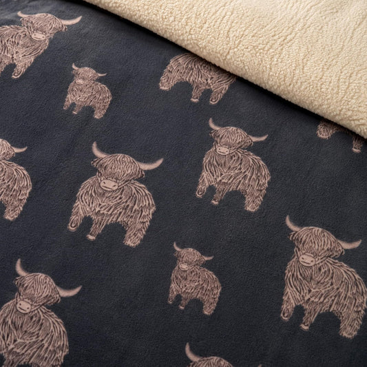 Highland Cow Teddy Duvet Set With Reversible Sherpa Fleece Fur