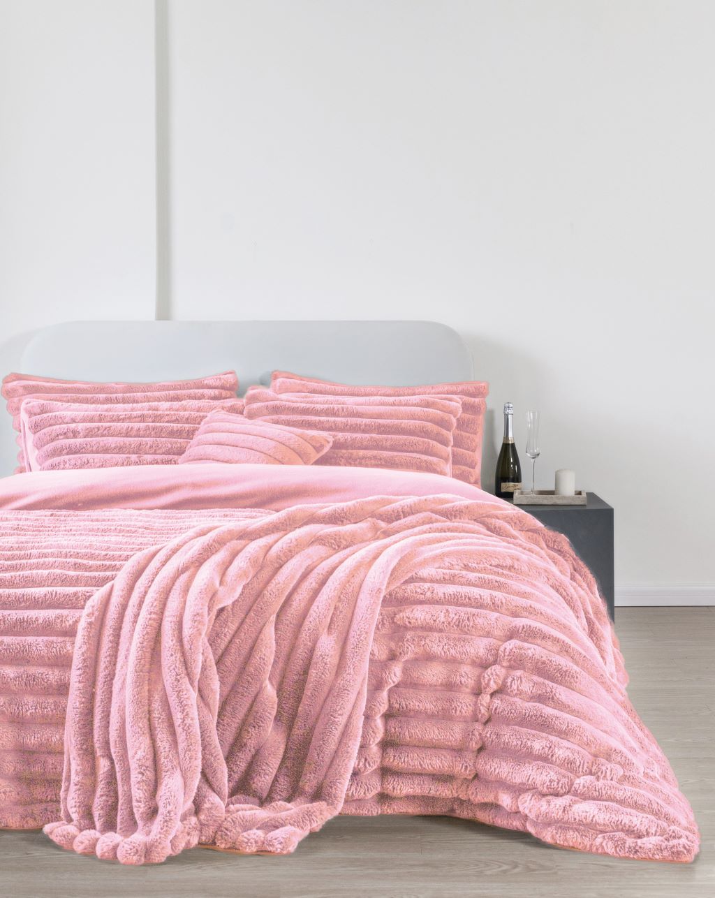 Chunky Cord Teddy Fleece Duvet Set Blush Pink