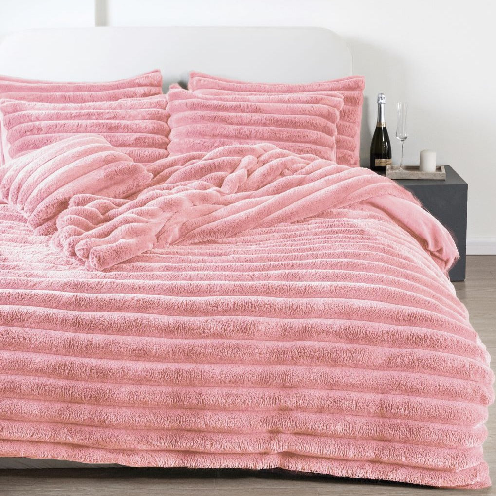 Chunky Cord Teddy Fleece Duvet Set Blush Pink