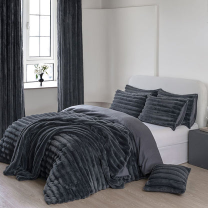 Chunky Cord Teddy Fleece Duvet Set Charcoal