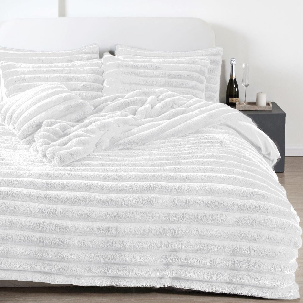 Chunky Cord Teddy Fleece Duvet Set White