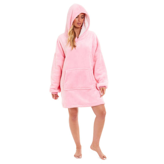 Pink Oversized Sherpa Fleece Hoodie Blanket