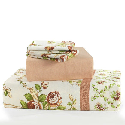 Natural Floral Flannelette Brushed Cotton Thermal Sheet Set