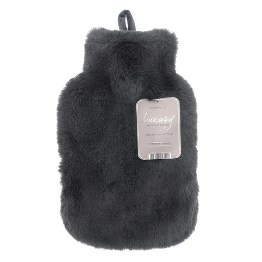 Super Luxury Faux Fur Hot Water Bottle - Charcoal Grey