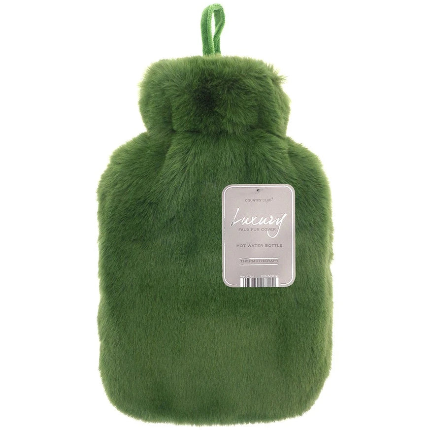 Super Luxury Faux Fur Hot Water Bottle - Olive Green