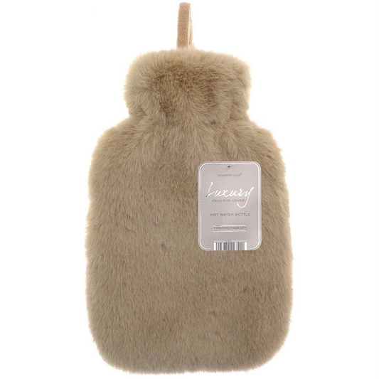 Super Luxury Faux Fur Hot Water Bottle - Taupe