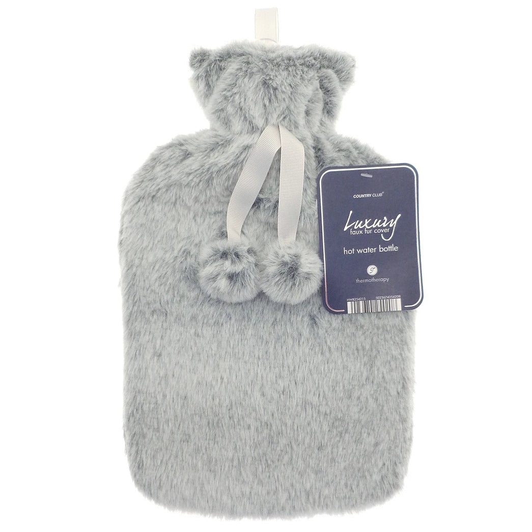 Grey Tipped Faux Fur 2L Hot Water Bottle
