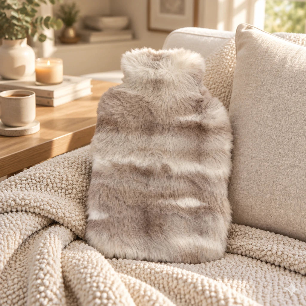 Pebble Ombre Faux Fur 2L Hot Water Bottle - Mink