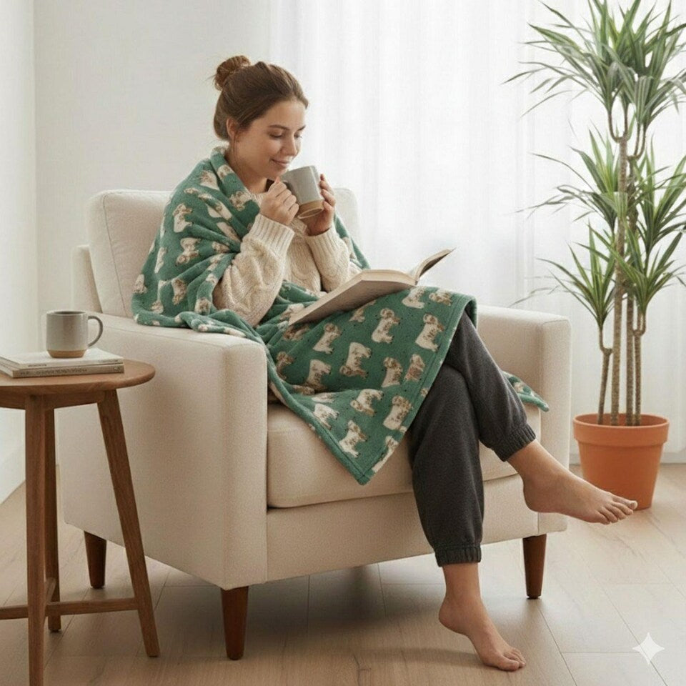 Highland Cow Blanket Flannel Throw - Green