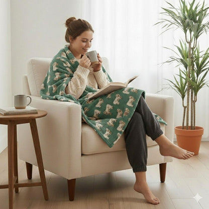 Highland Cow Blanket Flannel Throw - Green