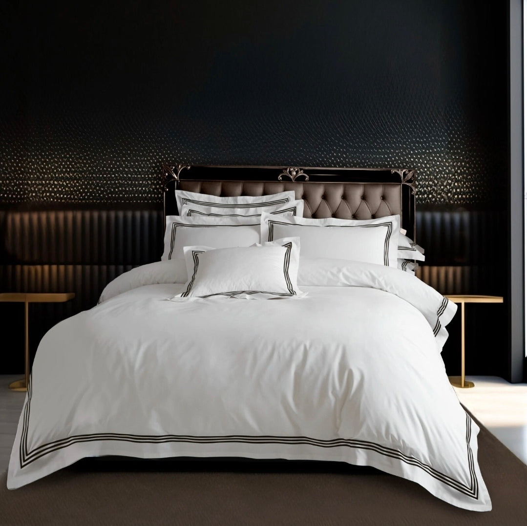 Devore Luxury Hotel Duvet Set with Black Embroidery Trim