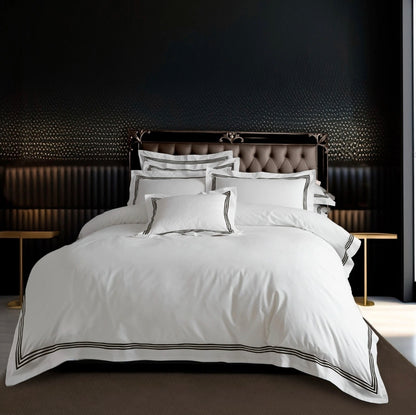 Devore Luxury Hotel Duvet Set with Black Embroidery Trim