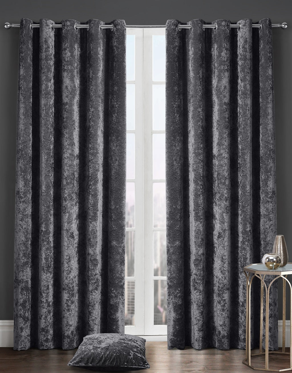 Luxury Crushed Velvet Lined Curtain Pair