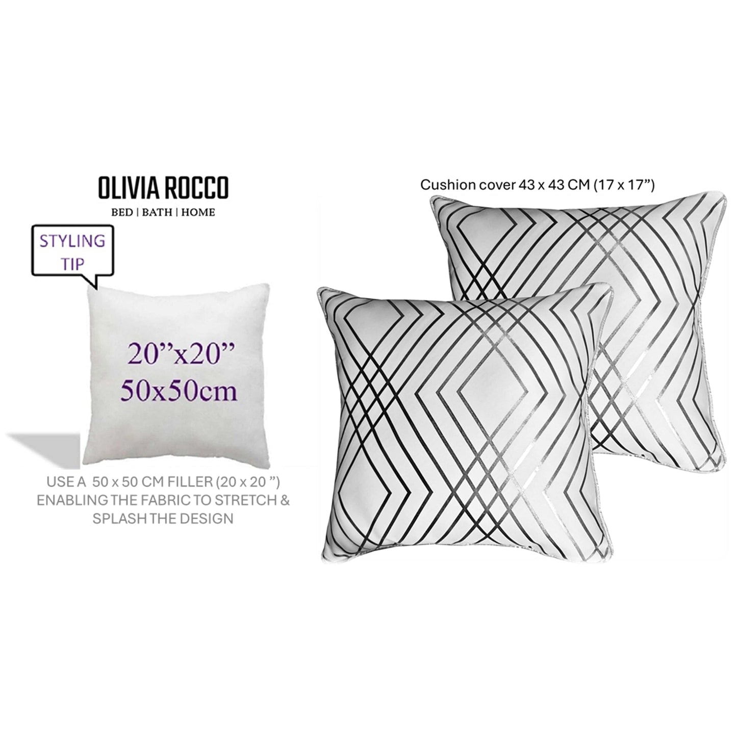 Geo Sparkle 18" Silver Foil Cushion Cover