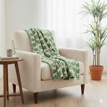 Highland Cow Blanket Flannel Throw - Green