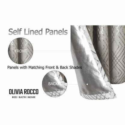 Natural Beige and Silver Geo Sparkle Blackout Eyelet Curtain Pair