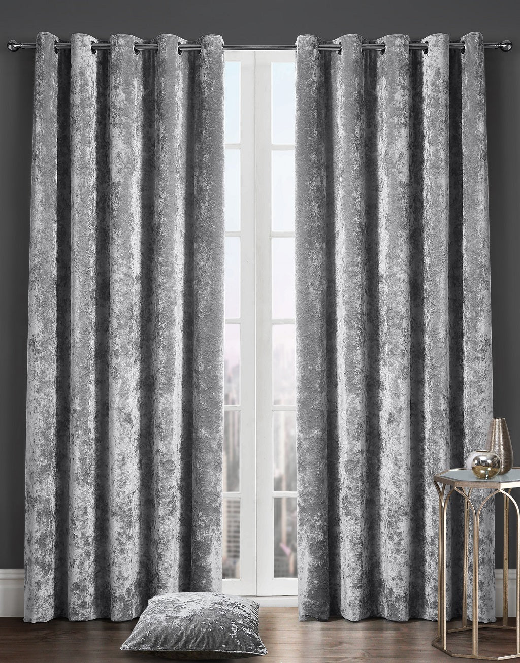 Luxury Crushed Velvet Lined Curtain Pair