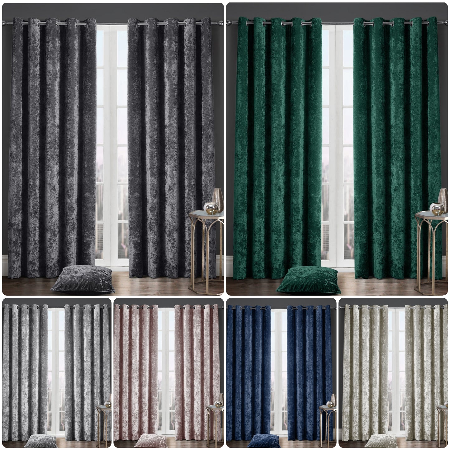 Luxury Crushed Velvet Lined Curtain Pair