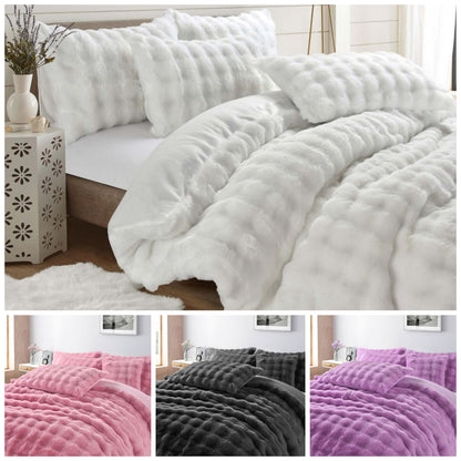Super Soft Faux Fur Square Design Duvet Set