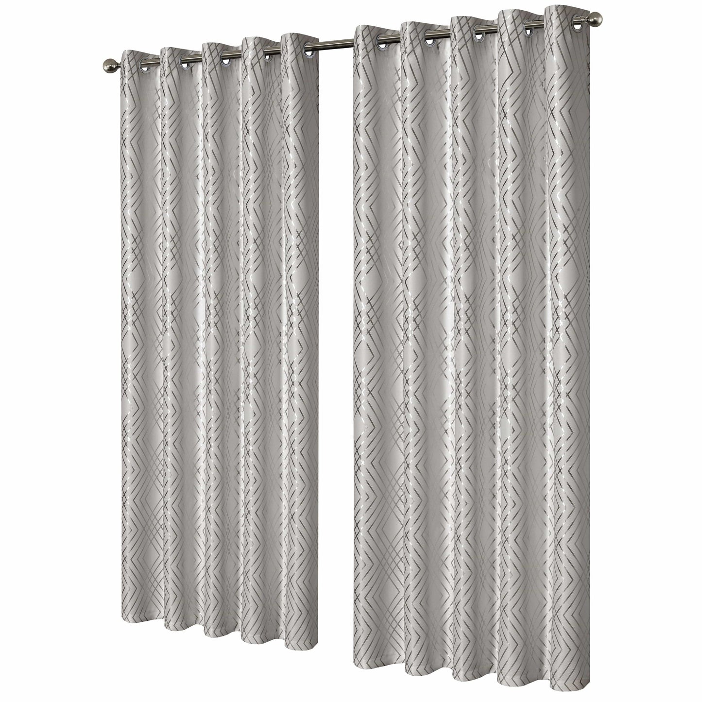 Natural Beige and Silver Geo Sparkle Blackout Eyelet Curtain Pair