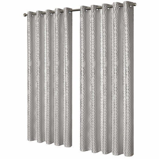Natural Beige and Silver Geo Sparkle Blackout Eyelet Curtain Pair