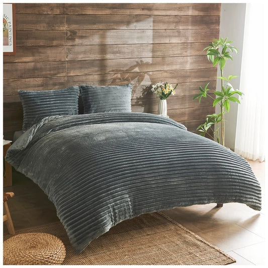 Chunky Rib Teddy Fleece Duvet Set Charcoal