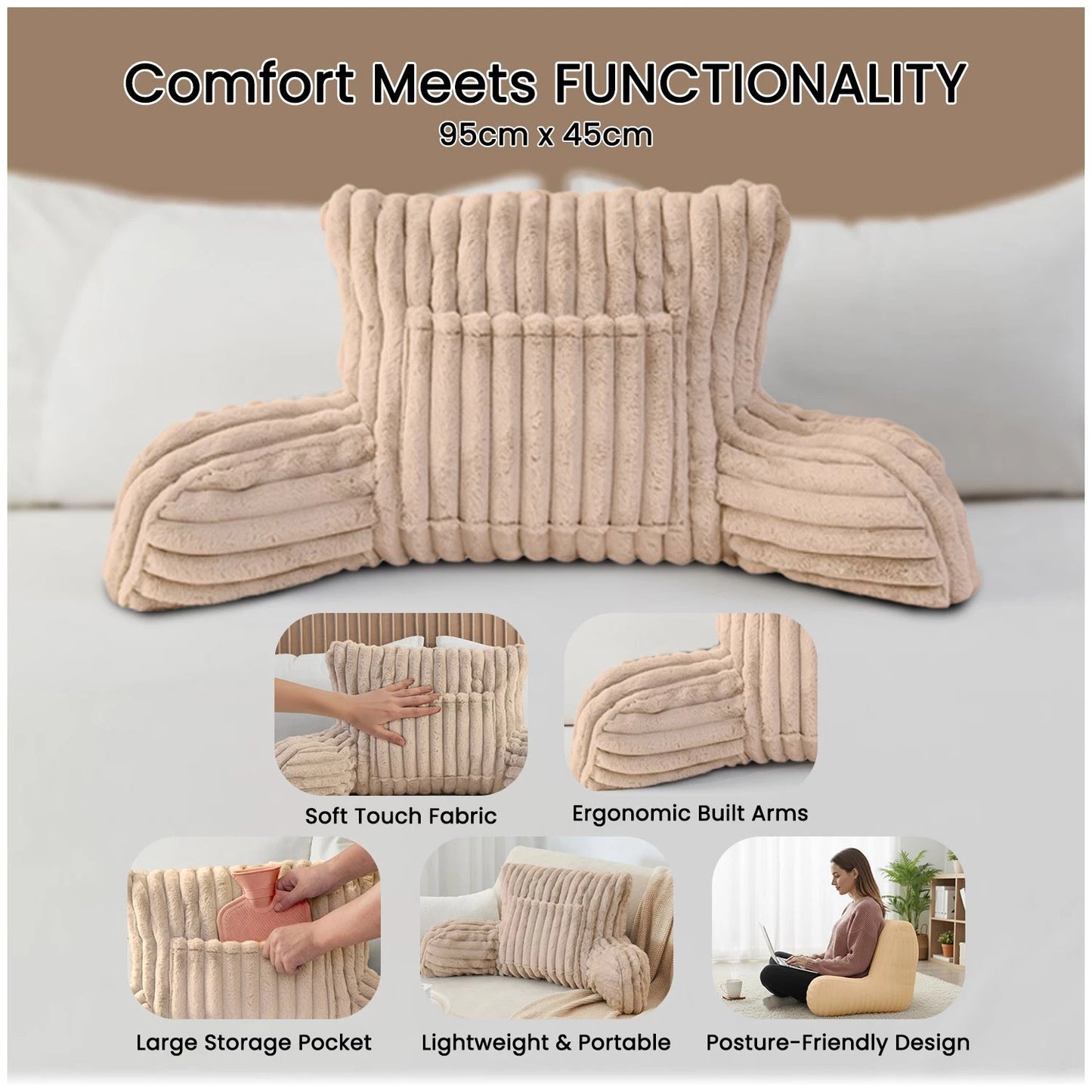 Ribbed Faux Fur Cuddle Cushion with Arms