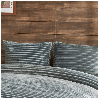 Chunky Rib Teddy Fleece Duvet Set Charcoal