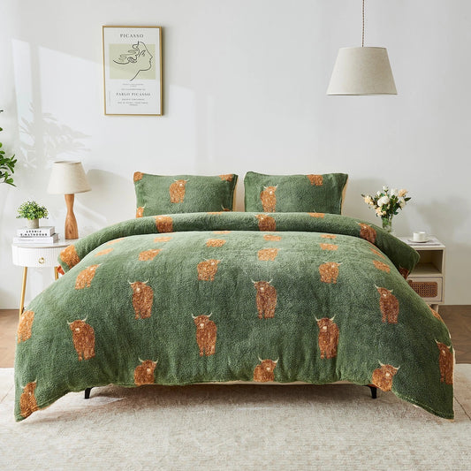 Highland Cow Teddy Duvet Set With Reversible Sherpa Fleece Fur