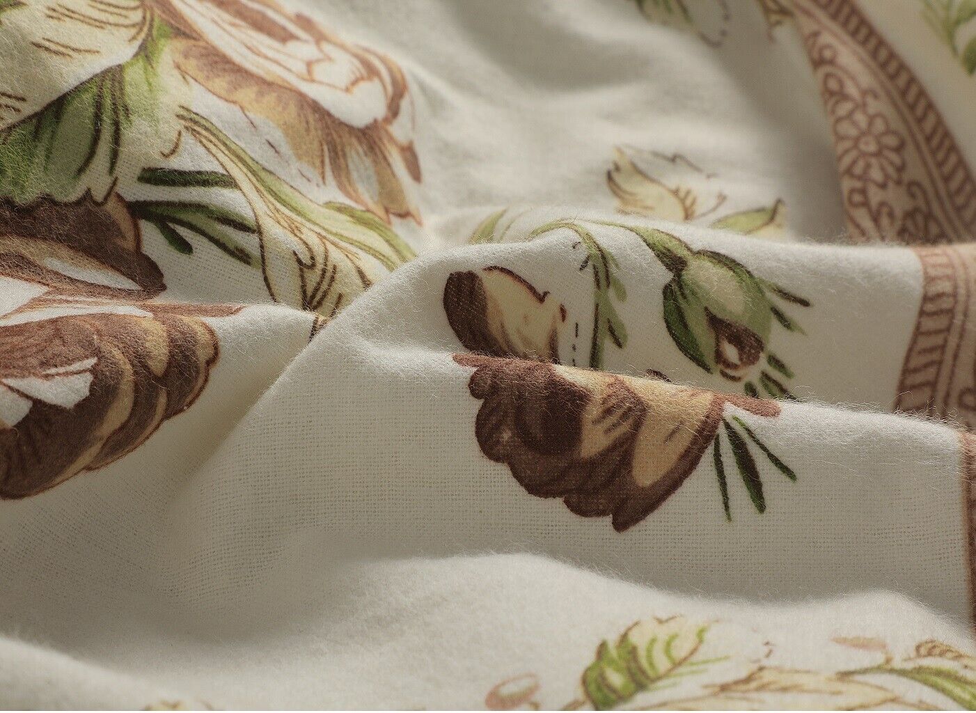 Natural Floral Flannelette Brushed Cotton Thermal Sheet Set