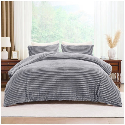 Chunky Rib Teddy Fleece Duvet Set Silver
