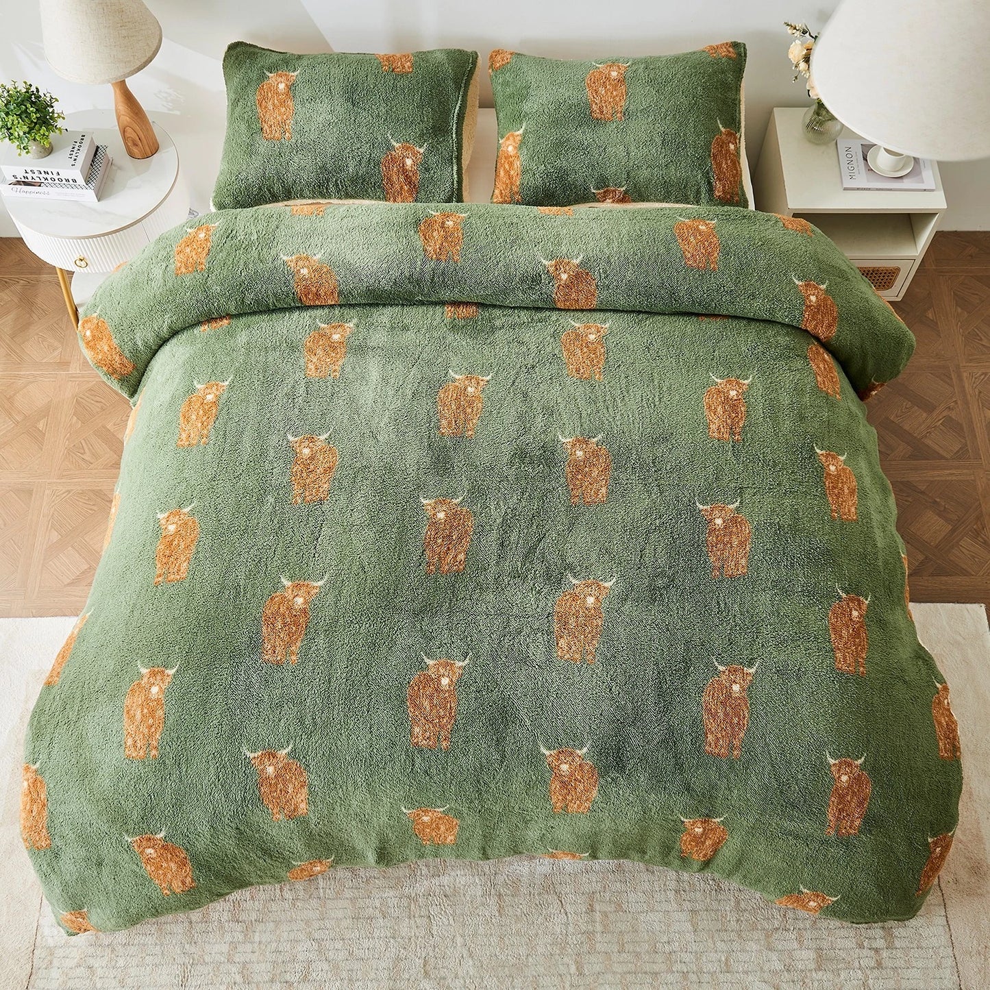 Highland Cow Teddy Duvet Set With Reversible Sherpa Fleece Fur