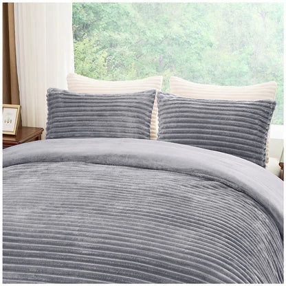 Chunky Rib Teddy Fleece Duvet Set Silver