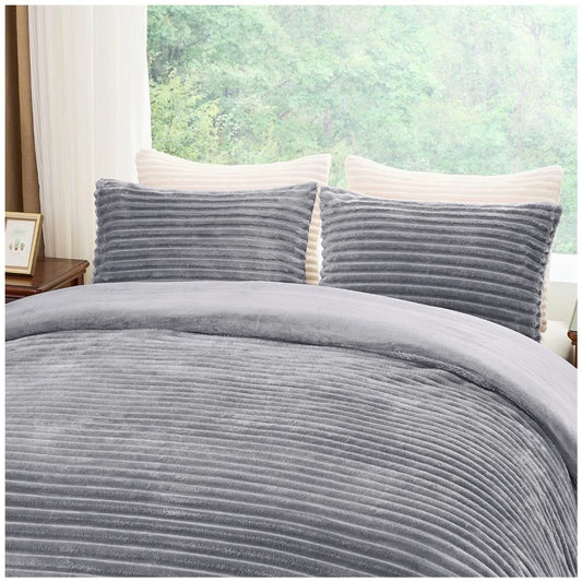 Chunky Rib Teddy Fleece Duvet Set Silver